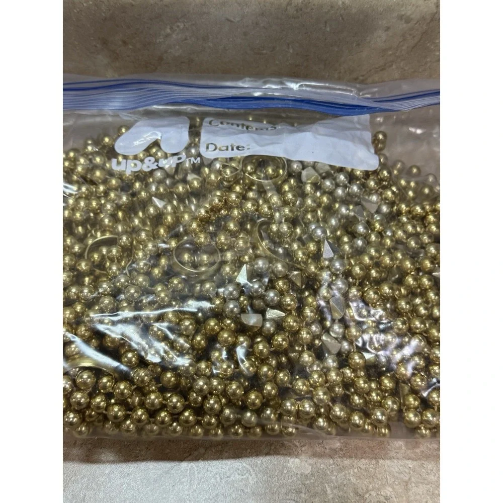 Vintage Gold Tone Bead Garland Craft Lot Long Strands Mixed Findings 1.5 Lbs